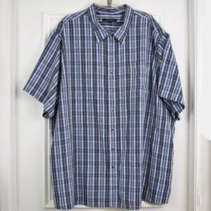 Synrgy Plaid Shirt Men 4XL Button Up Short Sleeve Blue White Black Career Work